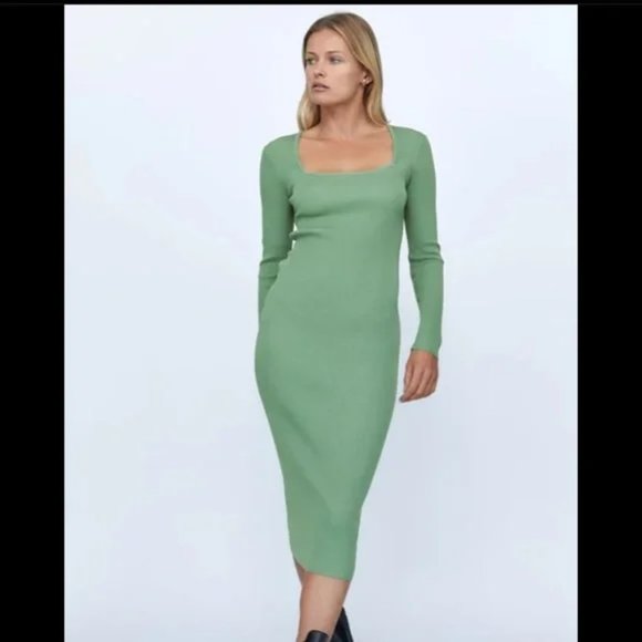Knit Green Zara Midi Dress XL NWT - Picture 2 of 5